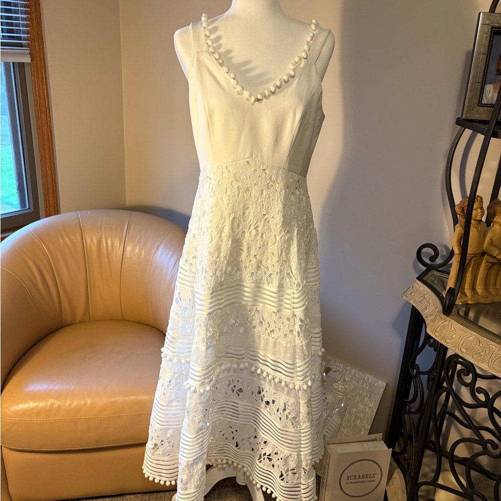 Boston Proper White Embellished Cut Out Midi Dress